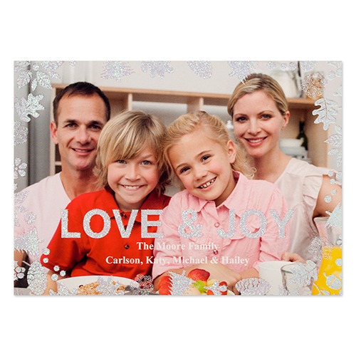 Tarjeta personalizada de Navidad con brillos plateados diseño 