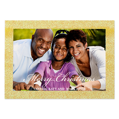 Tarjeta personalizada de navidad con borde de brillos