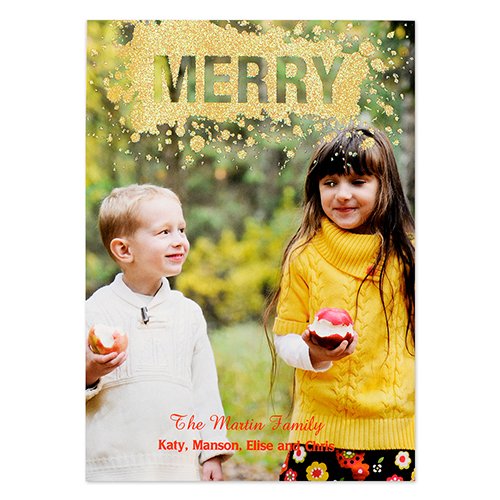 Tarjeta personalizada de Navidad con brillos dorados