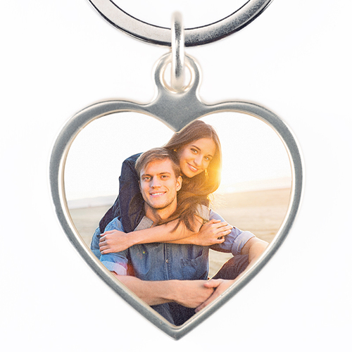 Llavero personalizado con foto metálica de forma corazón