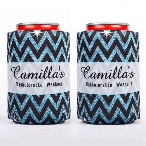Enfriador de latas personalizado para bodas con Chevron de purpurina  