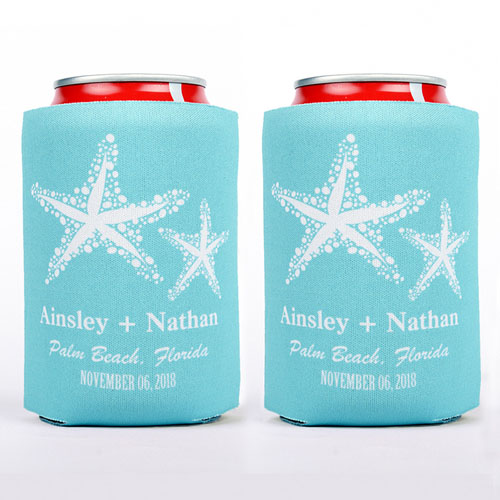 Boda personalizada de estrellas de mar enfriador de latas
