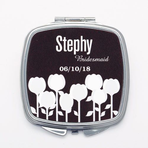 Espejo cuadrado compacto negro personalizado con floral blanco 