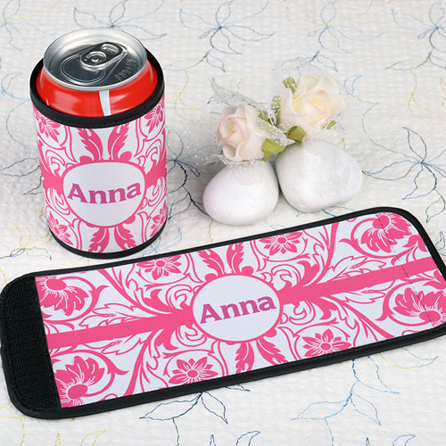 Floral rosado Caliente Envoltura personalizada de lata o botella   