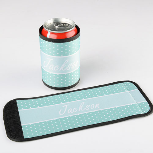 Envoltura de lata y botella   personalizada lunares color aqua