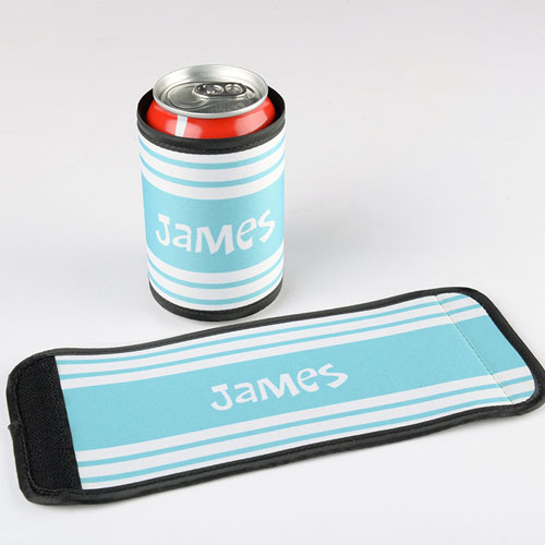 Envoltura de lata y botella   personalizada rayas color aqua