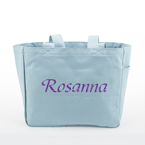 Texto brillante Bolsa de lona personalizada, Baby azul 