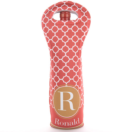 Bolsas de vino de material neopreno personalizada con trébol monogramado de color rojo