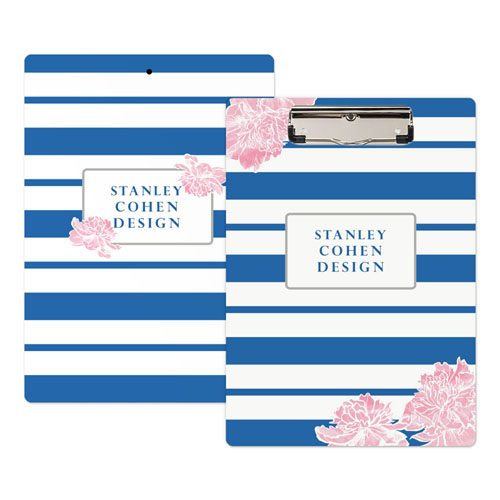 Portapapeles personalizado Peony de rayas azul marino