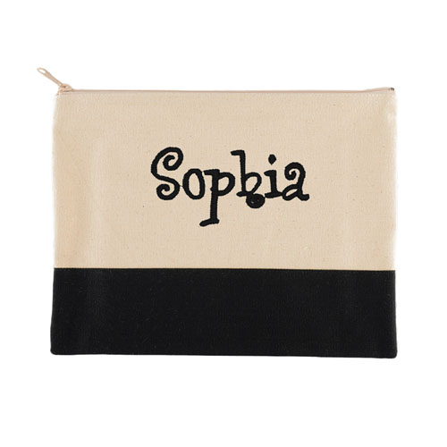 Bolso cosmético bordado en negro Trim, grande