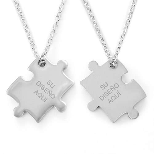 Collar de rompecabezas grabado personalizado, personalizado en la parte delantera y trasera