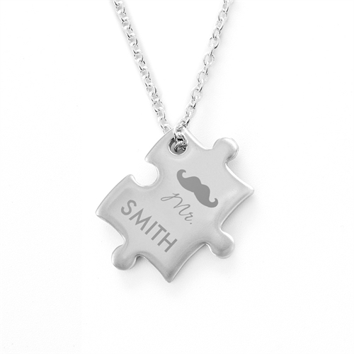Personalizado Sr. Nombre grabado Collar de rompecabezas de boda, frente personalizado