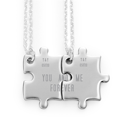 Personalizado Grabado a juego con los collares de rompecabezas de pareja, frente personalizado