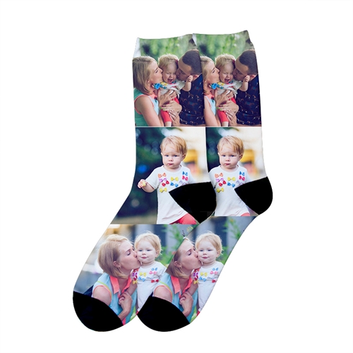 Calcetines unisex personalizados con impresión de fotos con collage de tres, medianos