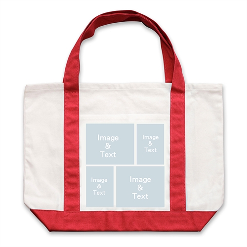 Bolsa de mano grande personalizada con colaje blanco de cuatro color rojo 