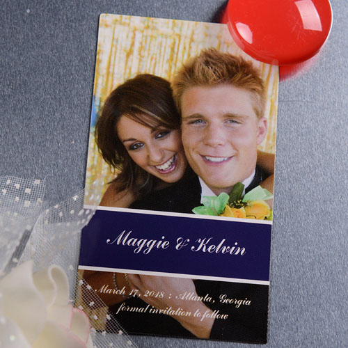 Create Blue Happily Together Save The Date Photo 5.08 cm x 8.89 cm Imán tamaño tarjeta