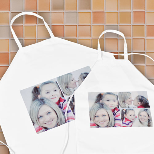 Delantal personalizable con collage de 3 fotos. Set para adultos y niños.