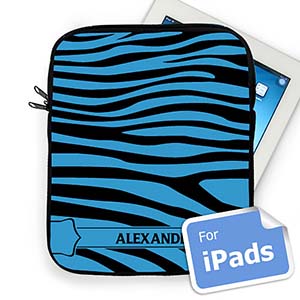 Nombre personalizado Negro y Azul Patrón Cebra Manga de Ipad