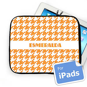Custom Name Orange Hounds Tooth Ipad Sleeve