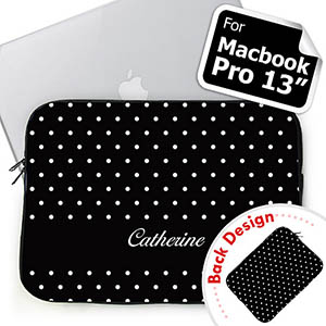 Nombre personalizado por delante y por detrás Nombre personalizado Lunares Negros Macbook Pro 13