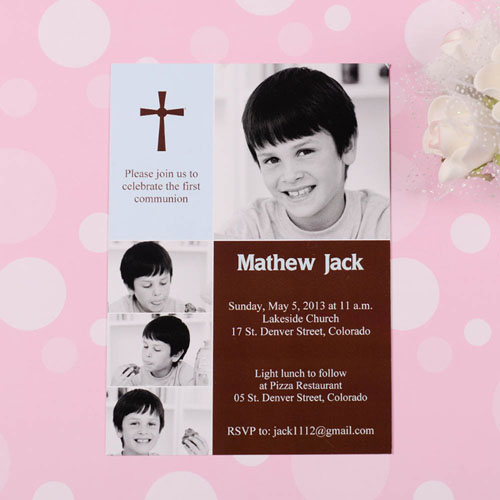 Tarjeta personalizada de Primera Comunión con collage diseño 