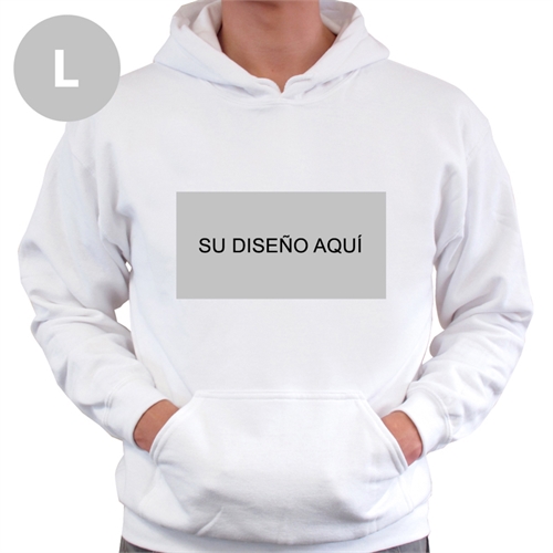 Sudadera personalizada sin cremallera color Blanco. Con fotografía horizontal. Tamaño: Grande