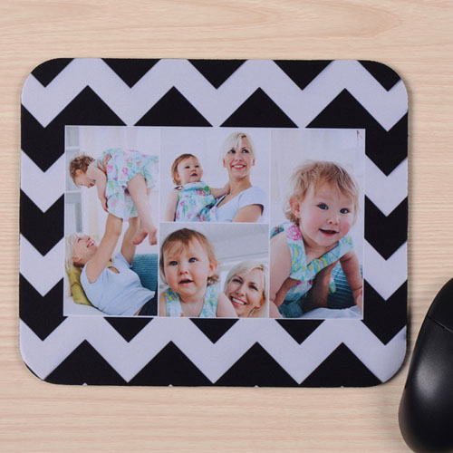 Custom Printed Black Chevron Four Collage Design Mouse Pad